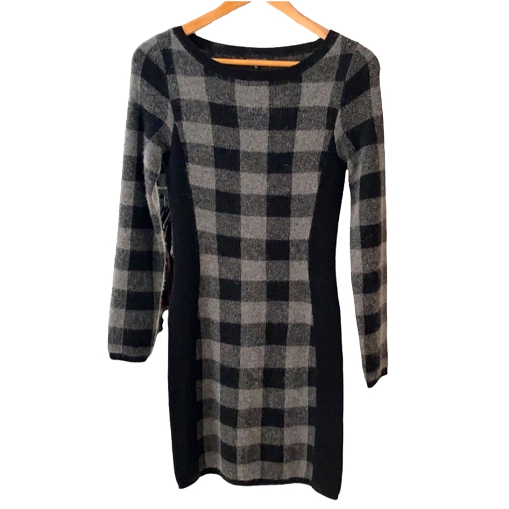 TopShop Fitted Black & Gray Buffalo Plaid Sweater Dress Women Size 2